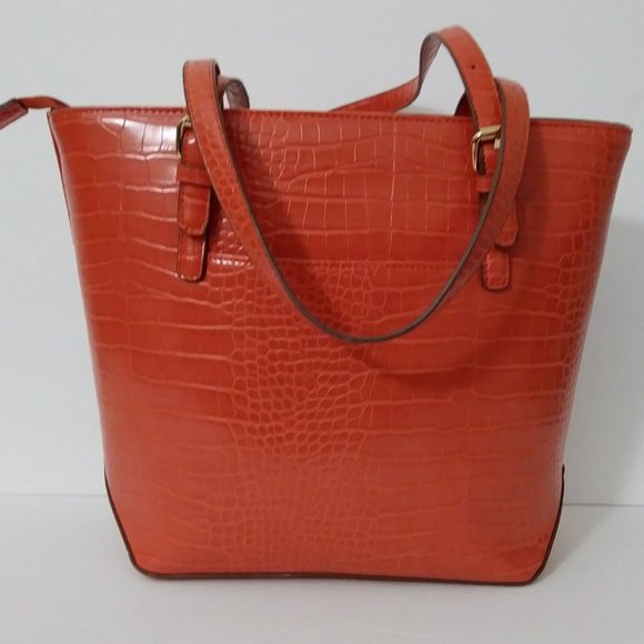 Anne Klein Orange Crocodile Embossed Tote Bag - Picture 13 of 16